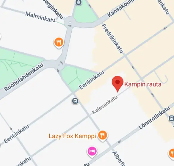 Google Maps -kartta: Kampin rauta, Kalevankatu 29, Helsinki