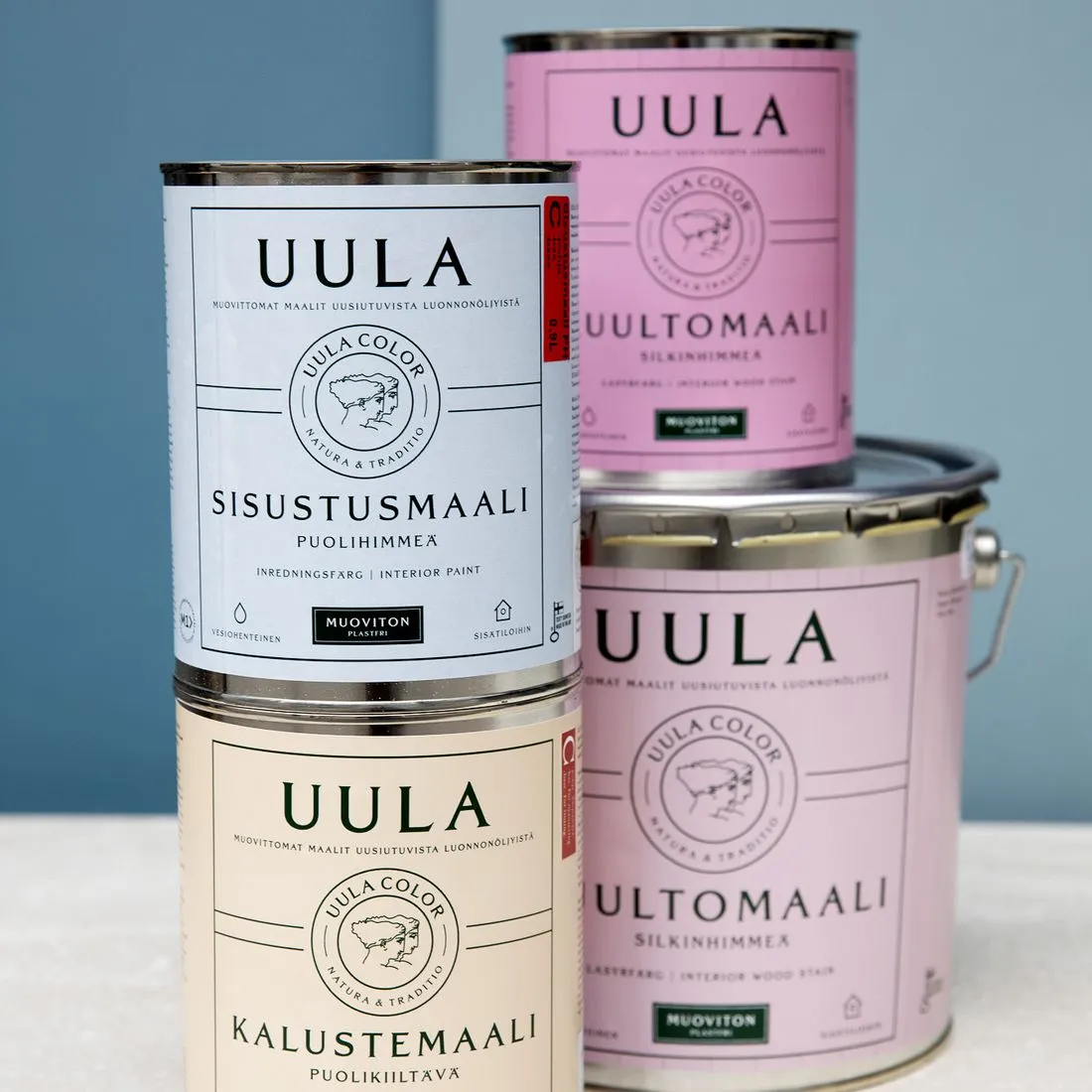 Uula-sisustusmaalia, kalustemaalia ja kattomaalia purkeissa